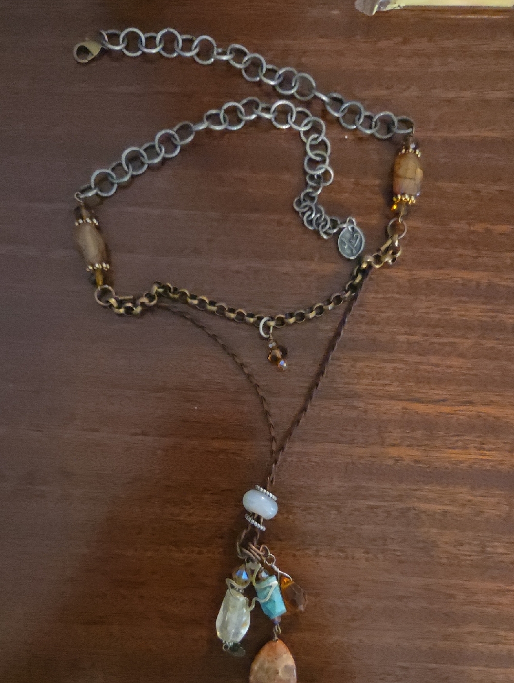 Bohemian Multi-Tier Brown and Gold Pendant Necklace - Unbranded